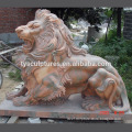 Hot sale good quality life size sunset red marble lion for garden company decoration